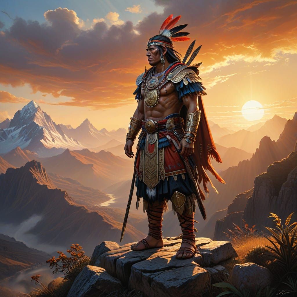 Inca Warrior in Regalia, Andes Mountains