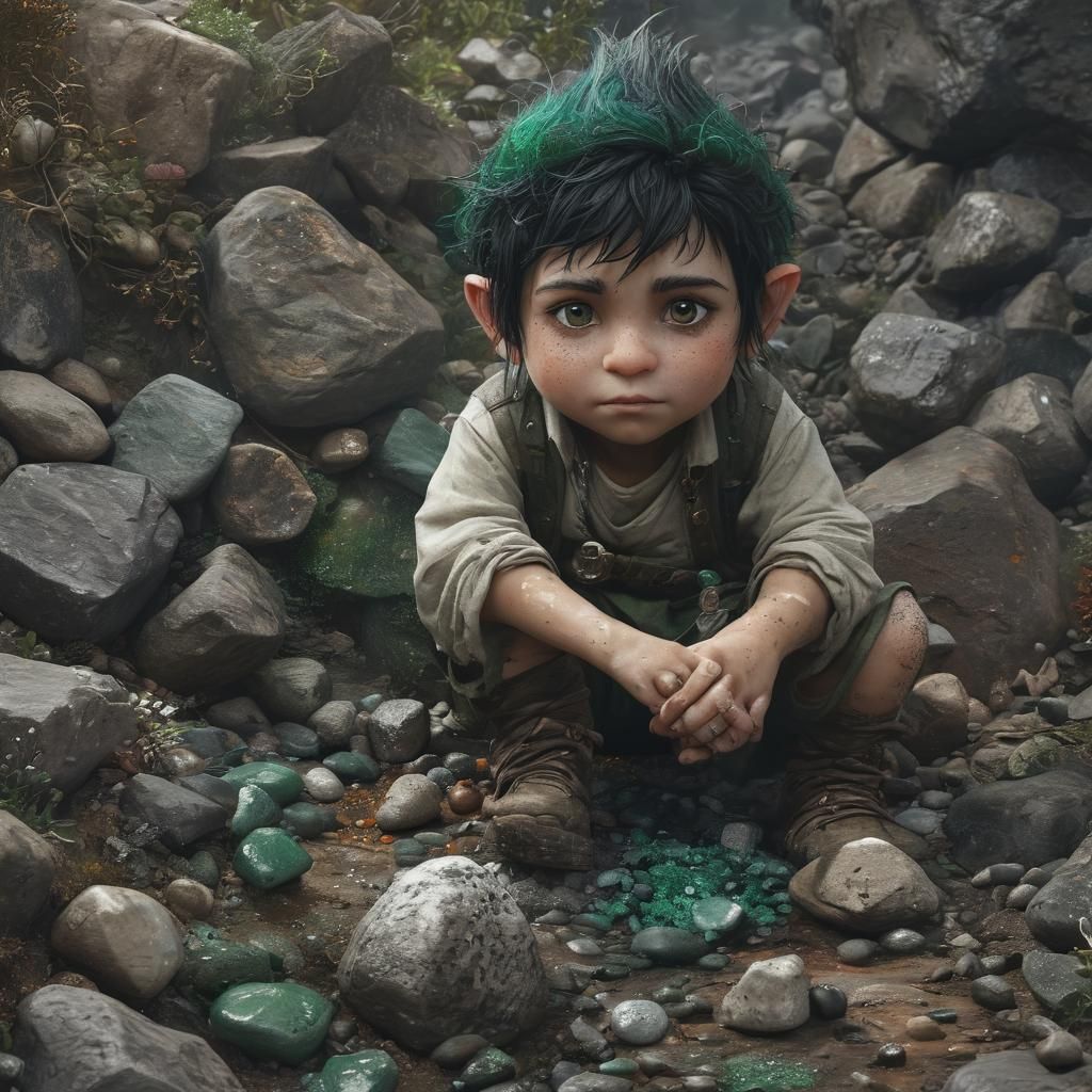 Young Rock Gnome in Neolithic Landscape: Fantasy Art