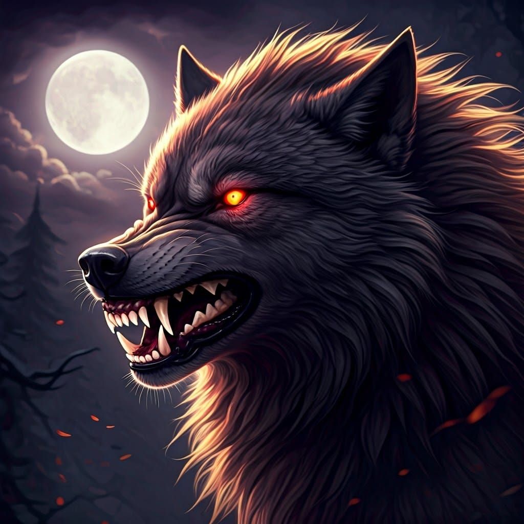 Majestic Dark Wolf in Primeval Forest