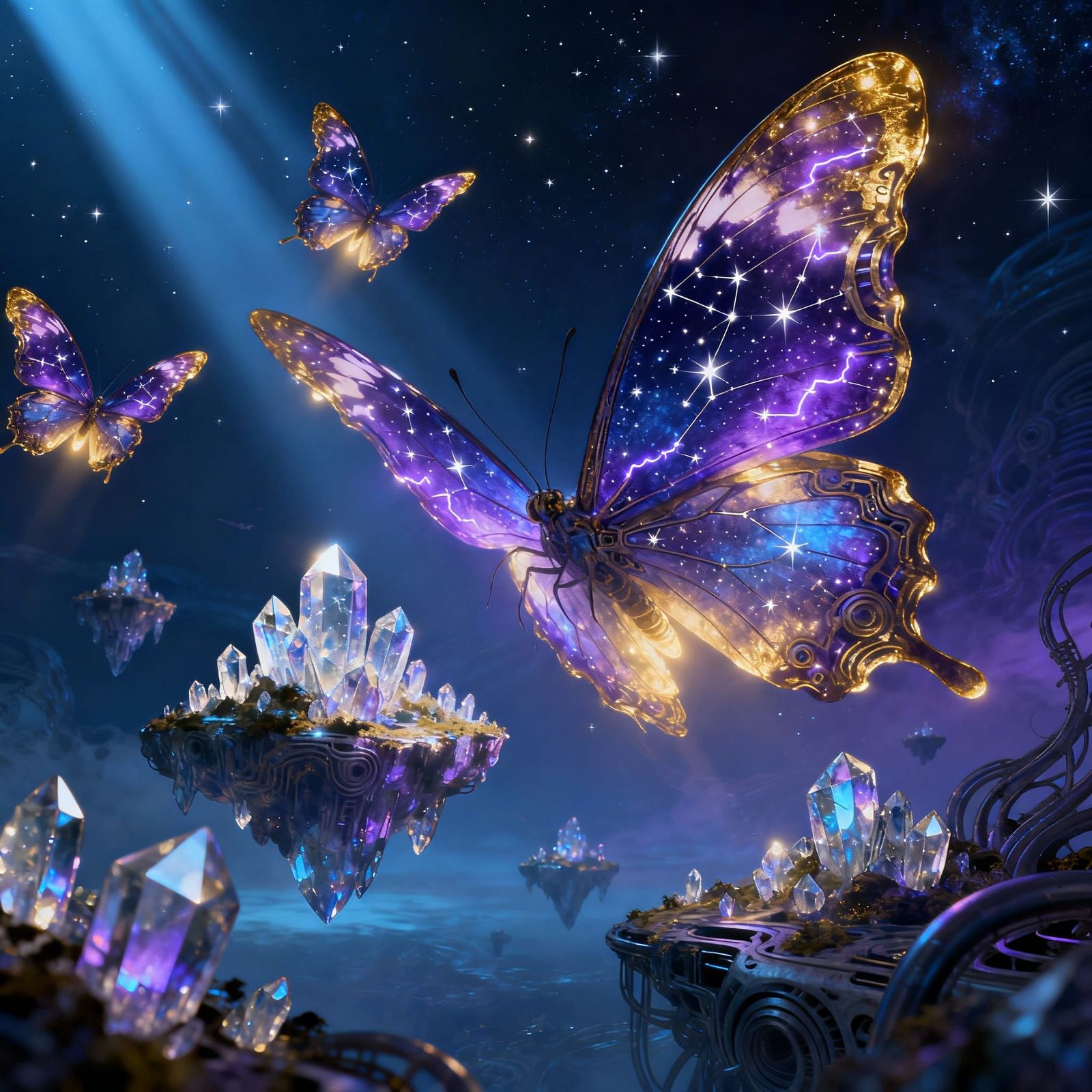 Giant Bioluminescent Butterflies in Surreal Starlight Dreams...