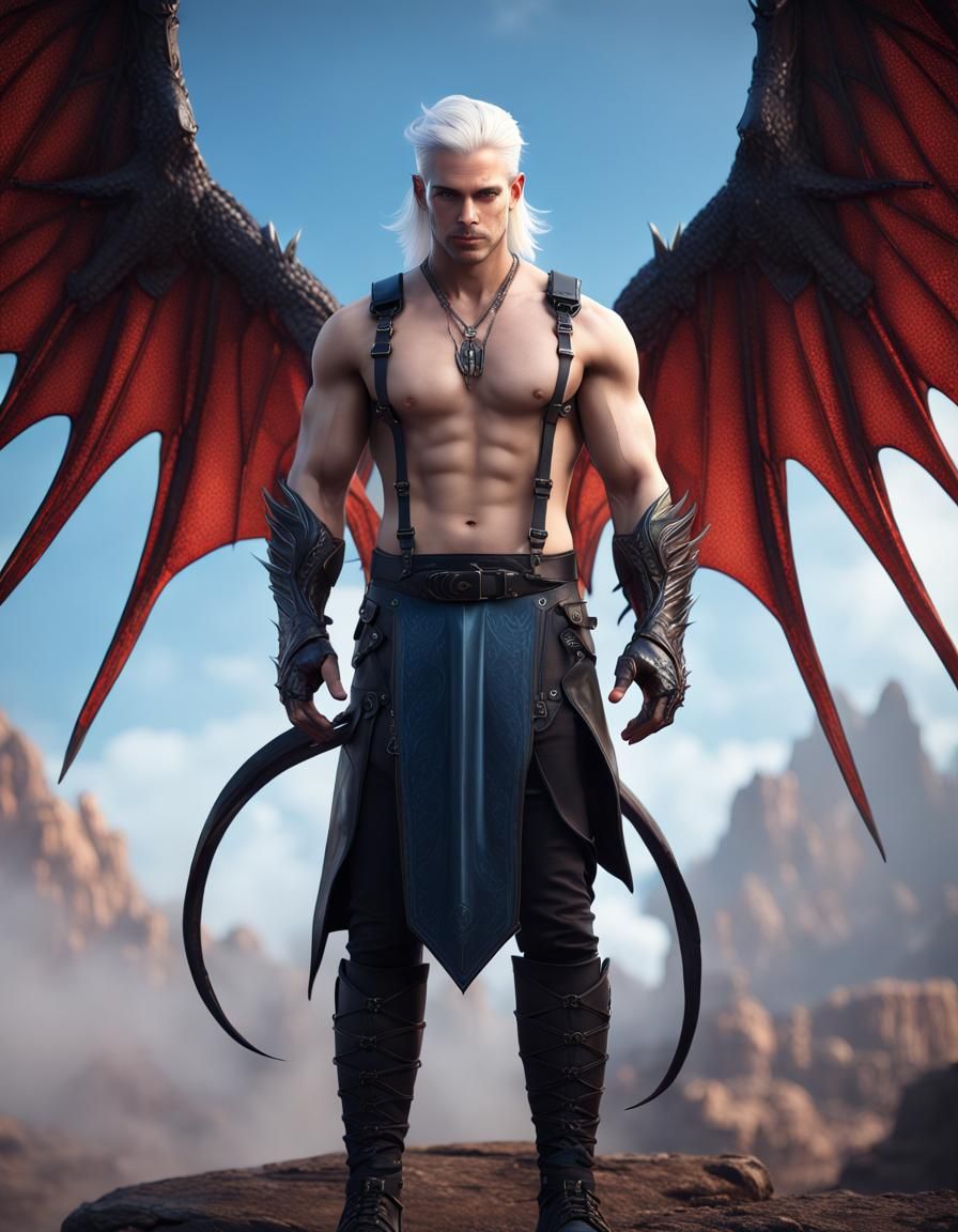 Masculine Figure with Devil Wings, Detailed Digital Art
