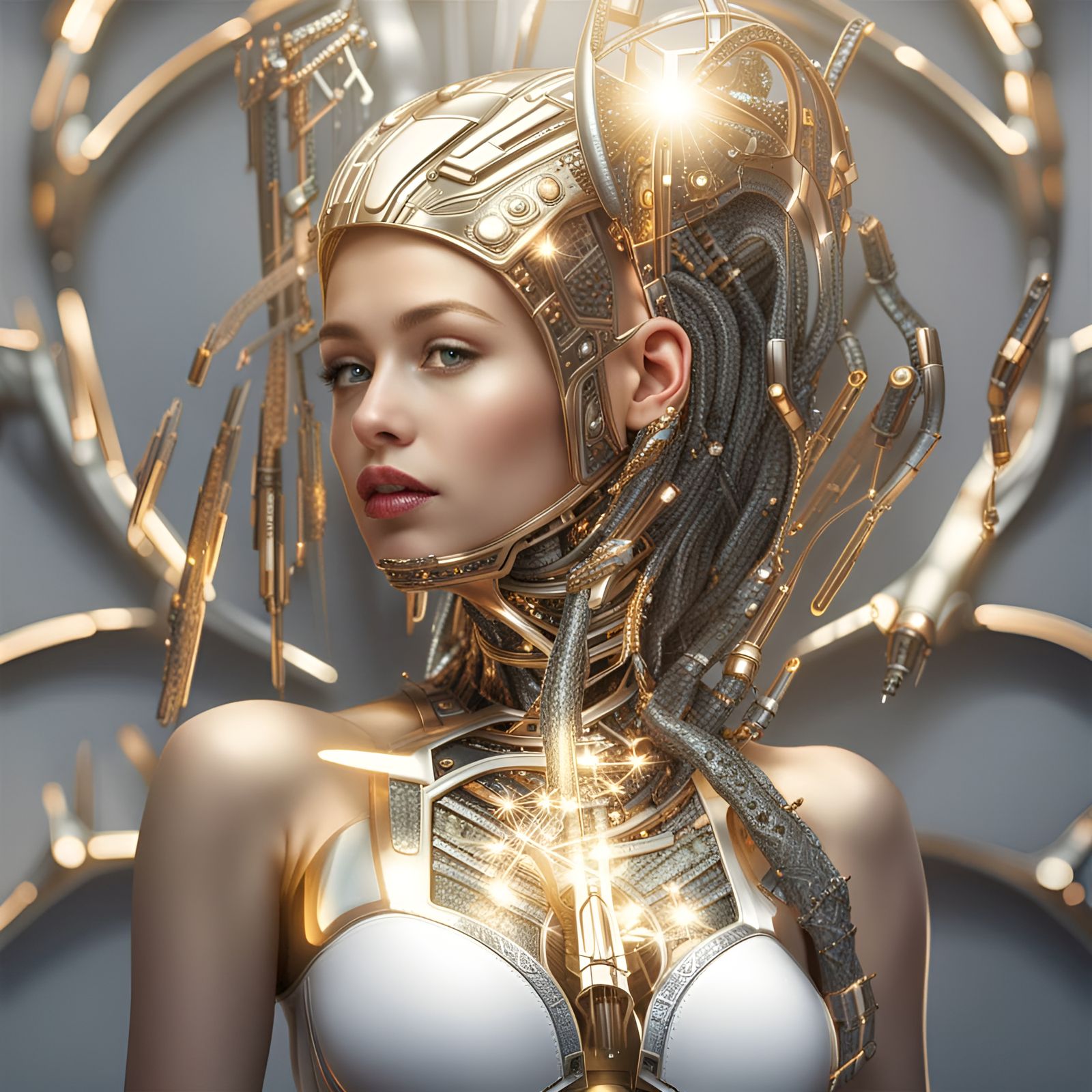 Golden Cyborg Girl in Sci-Fi Fantasy Style