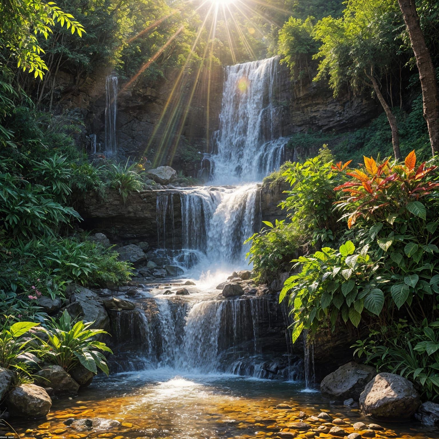 Prismatic Waterfall Splitting Sunlight