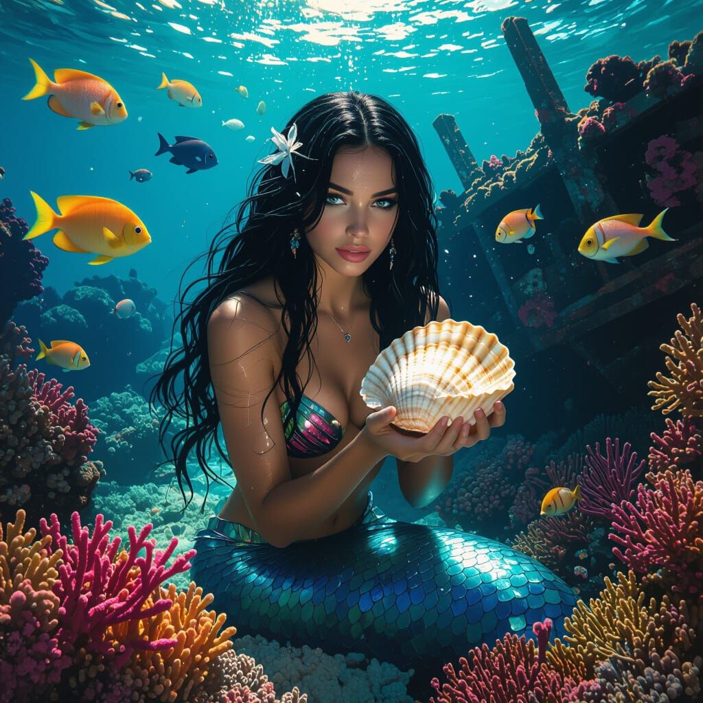 Underwater Mermaid Scene in Cinematic 35mm Film Style