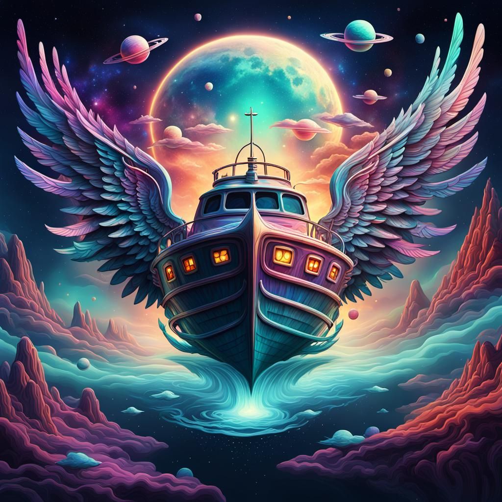 Surreal Boat Flies Through Psychedelic Alien Universe