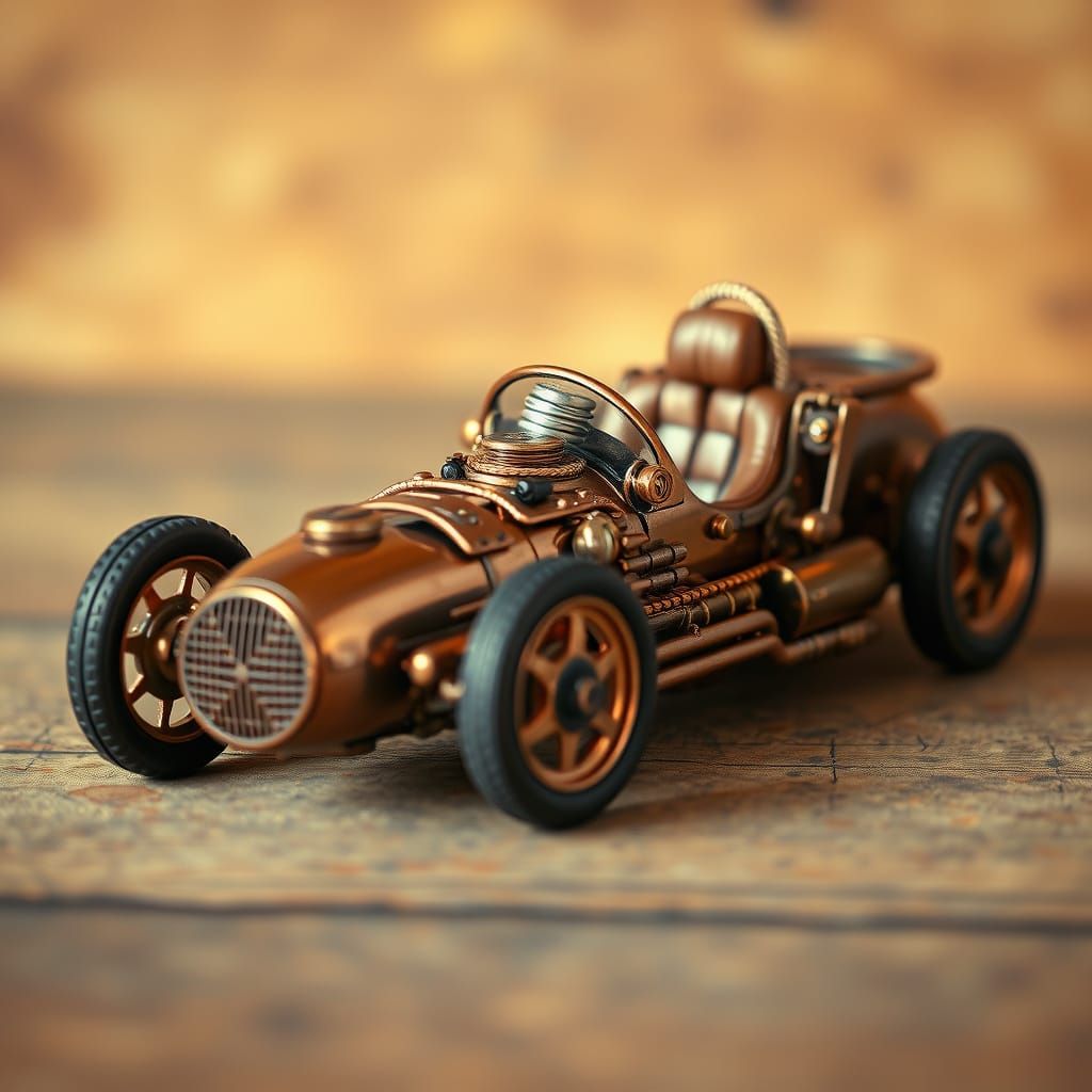 Steampunk Race Car Toy in Sepia Tone