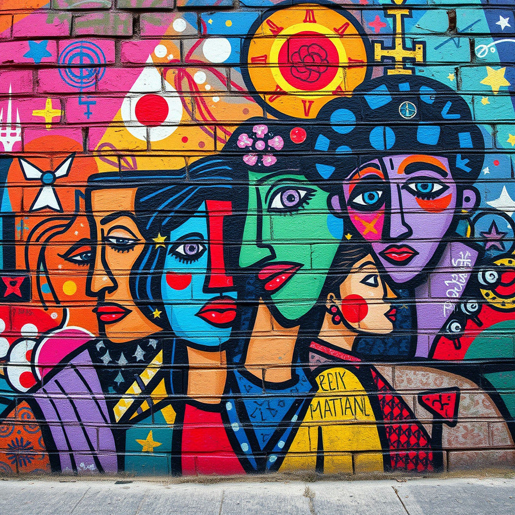 Abstract Expressionist Graffiti Mural in Cubist Style