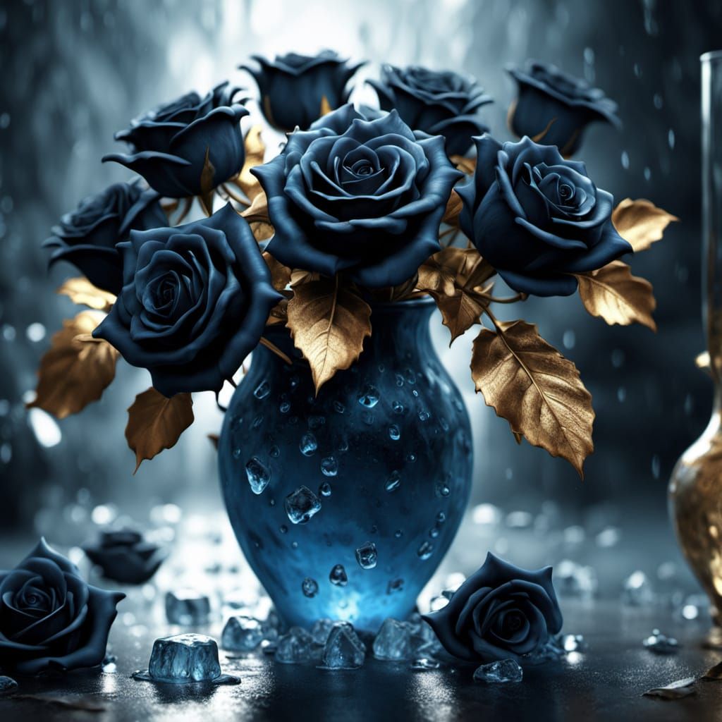 Black Roses in Ice: Dramatic Digital Painting