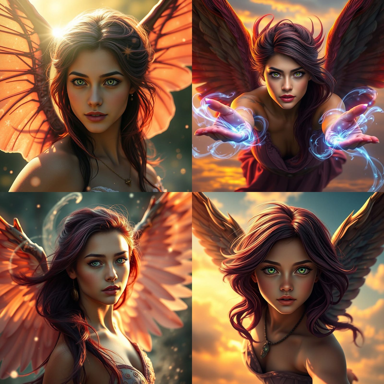 Winged Girl with Magic: Detailed Digital Art