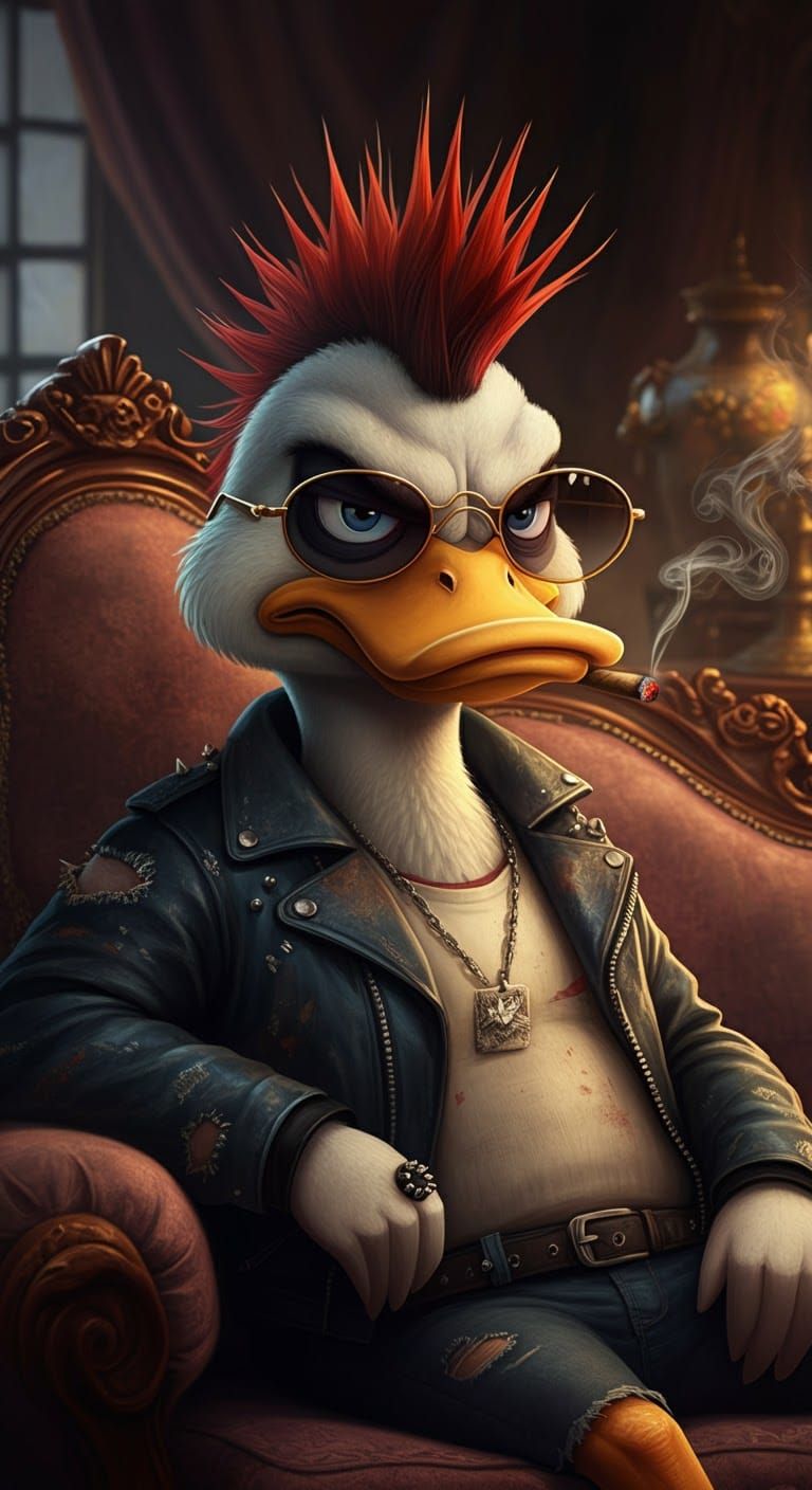 Punk Duck Lounging in Gritty Realism