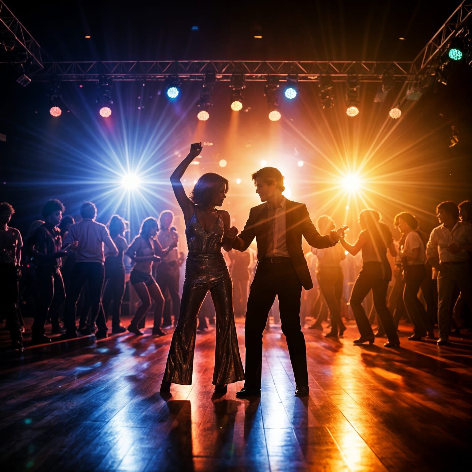 Glamorous Disco Dancers Basking in Bright Lights
