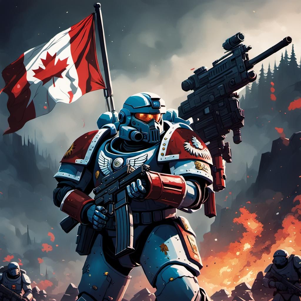 Canadian Flag Space Marines in Anime Style