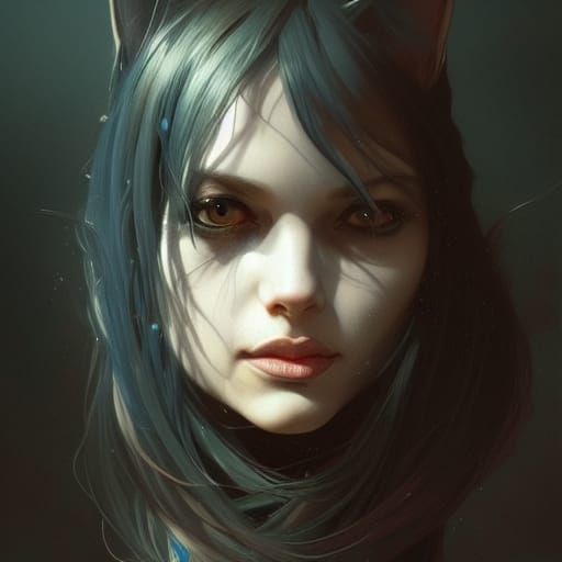 Sad Witch's Cat Portrait in Detailed Fantasy Art