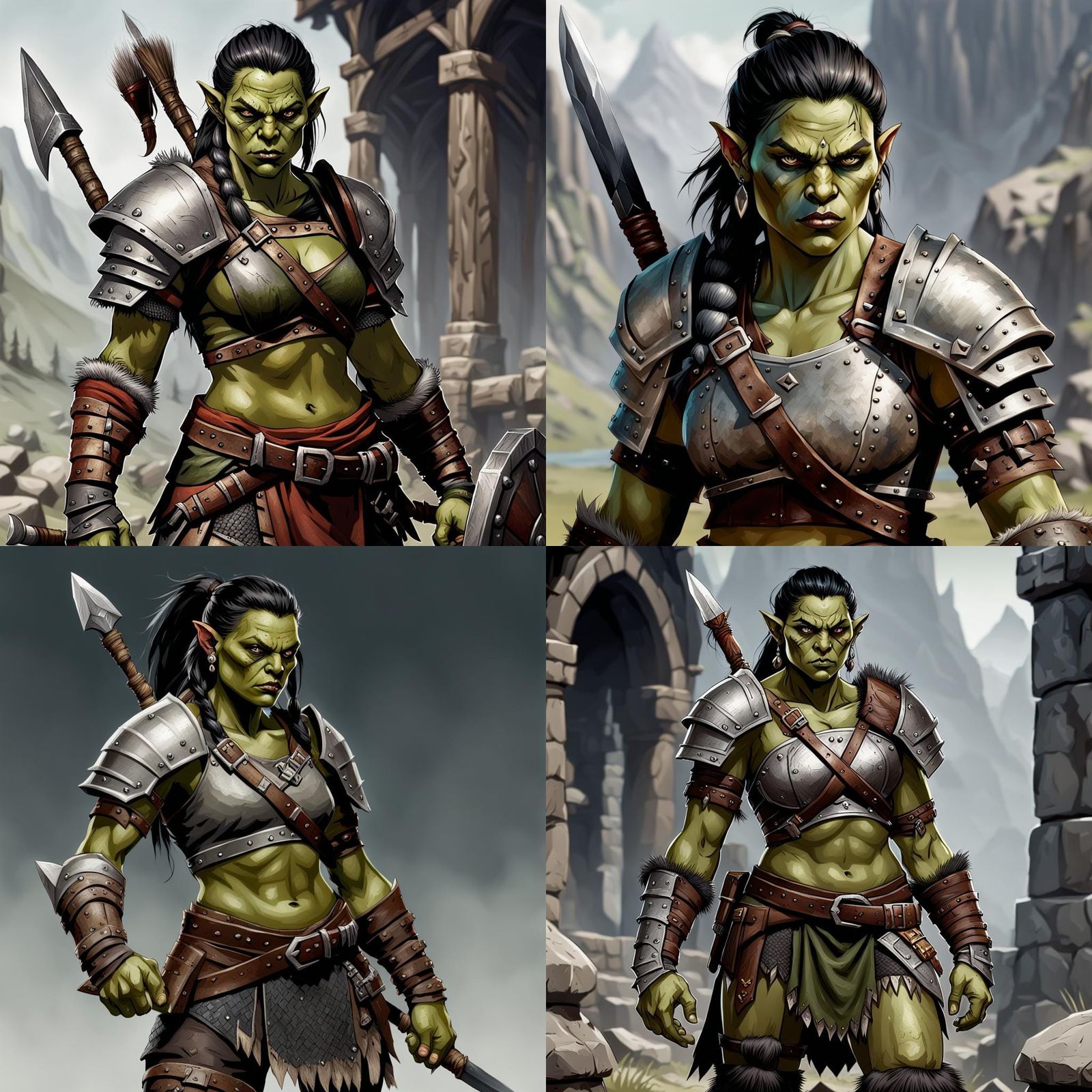Young Female Half-Orc Barbarian in Armor