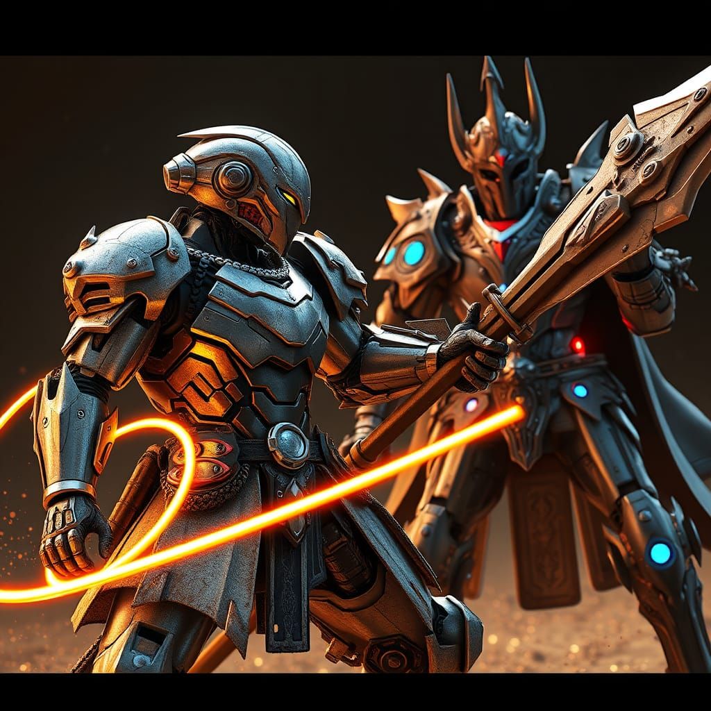 Mecha Cowboy Ranger vs Medieval Knight in 3D Anime