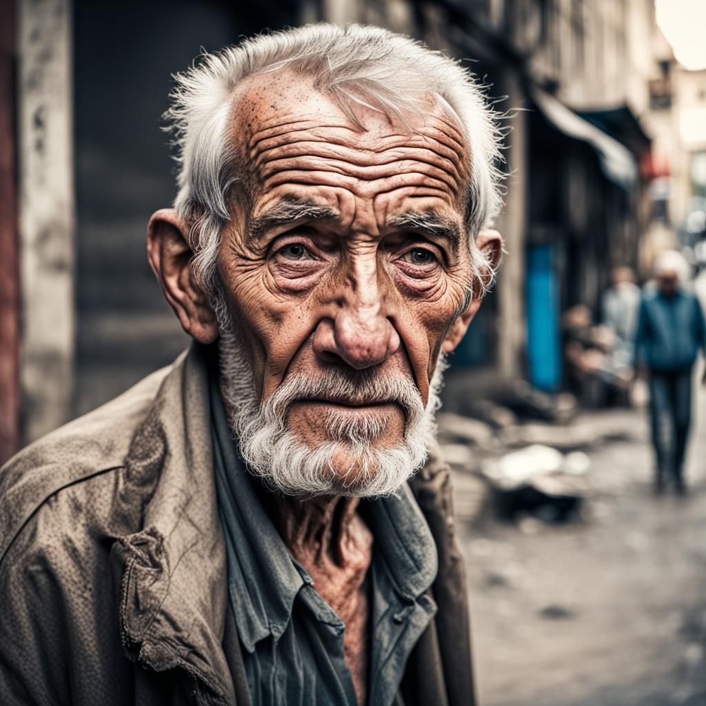 Gritty Portrait of an Old Man on Dirty Street
