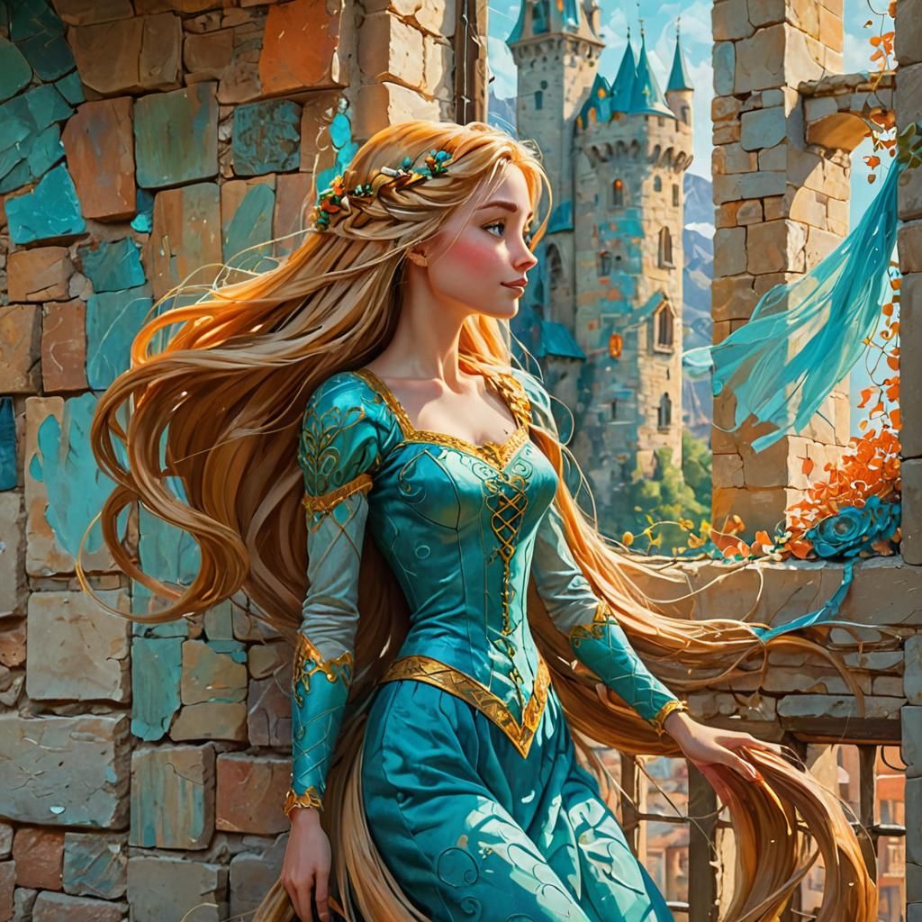 Rapunzel in Tower: Impressionist Abstract Art