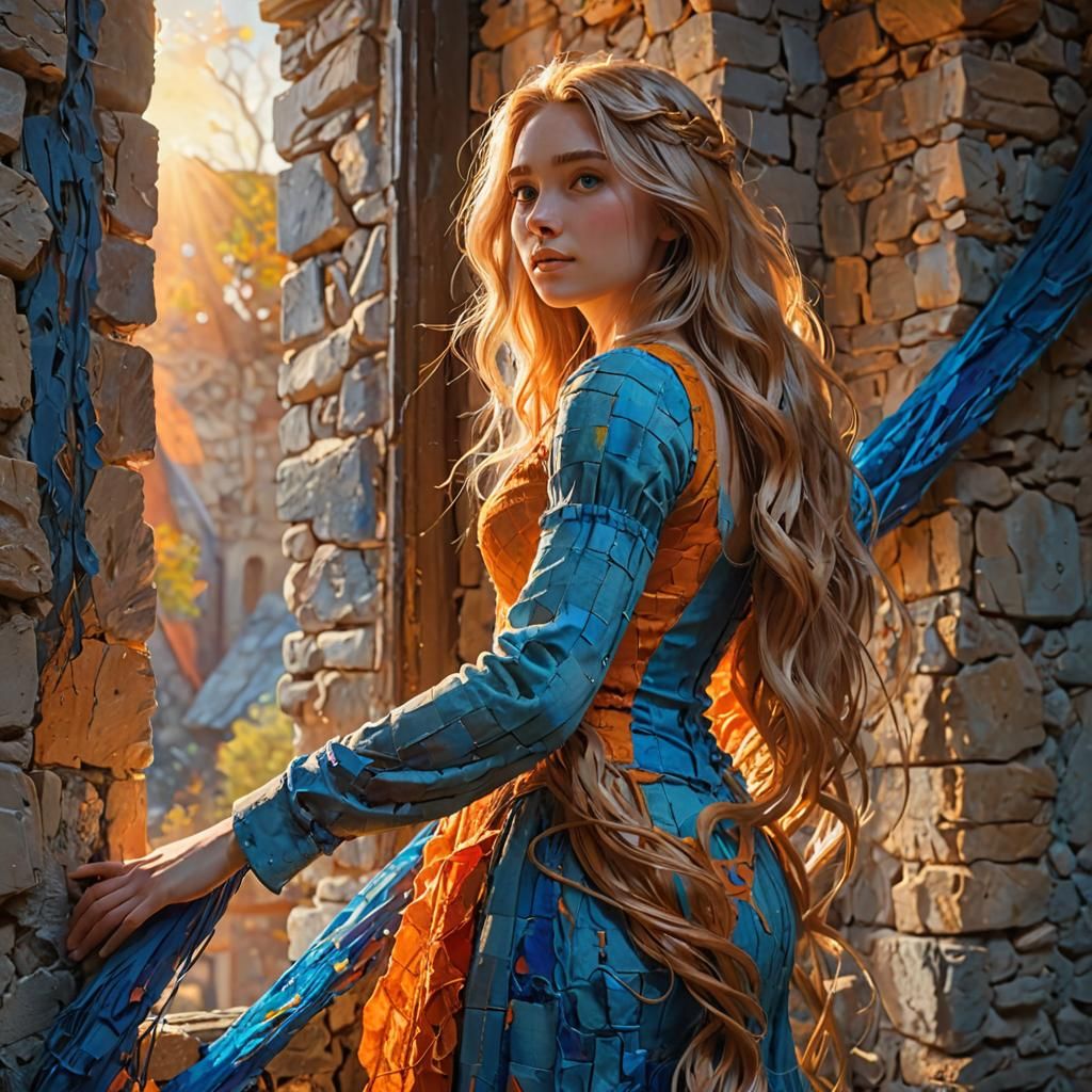 Rapunzel in Tower, Abstract Expressionist Impasto Painting