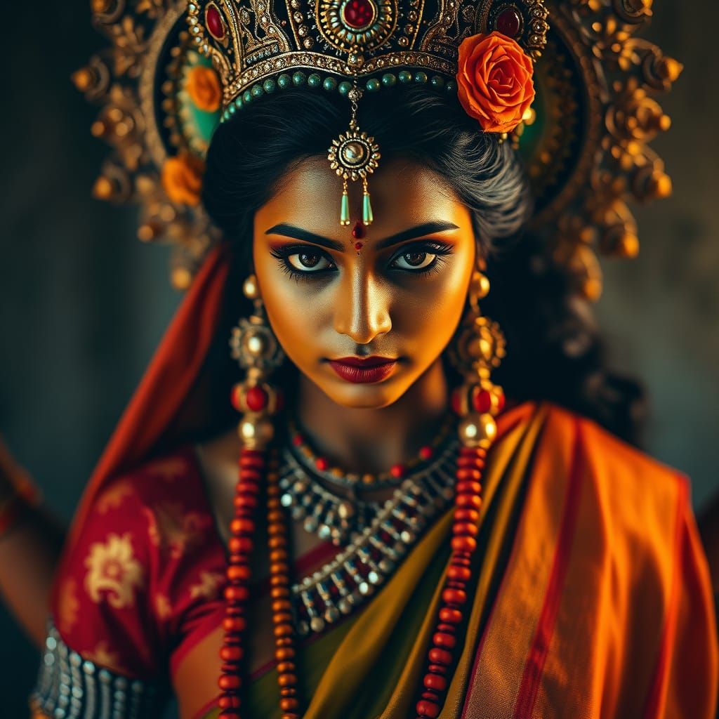 Maa Durga Portrait in Vibrant Digital Art Style