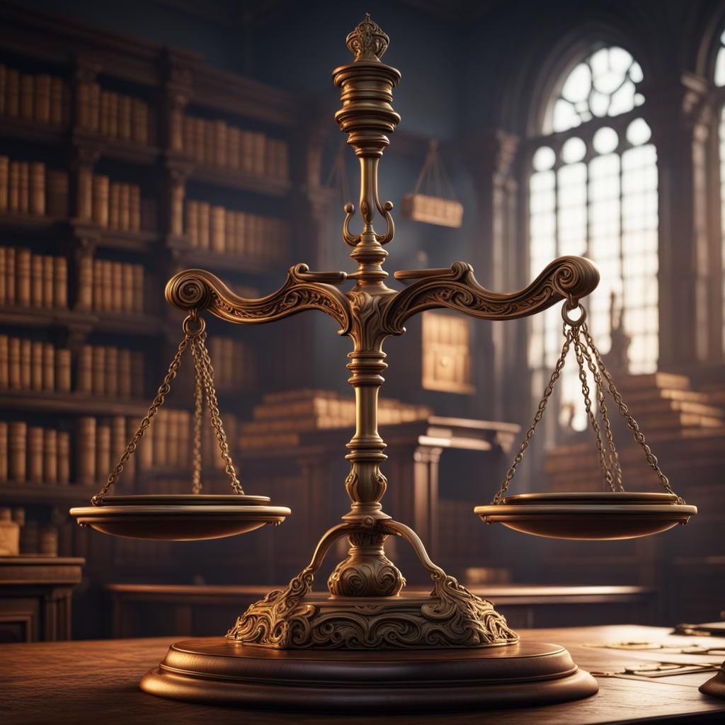 Law Scales in Court: Detailed Fantasy Art