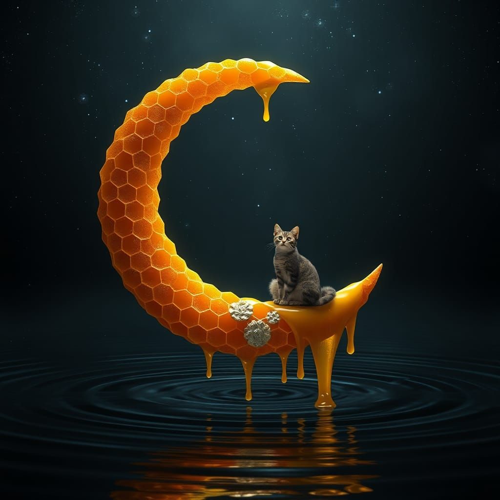 Honey Moon with Cats, 3D Digital Art
