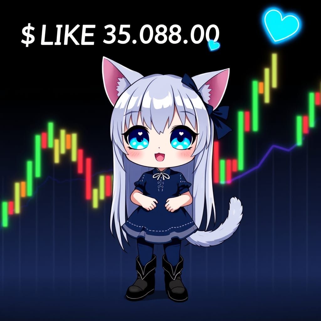 Synthwave Anime Catgirl with Candlestick Chart