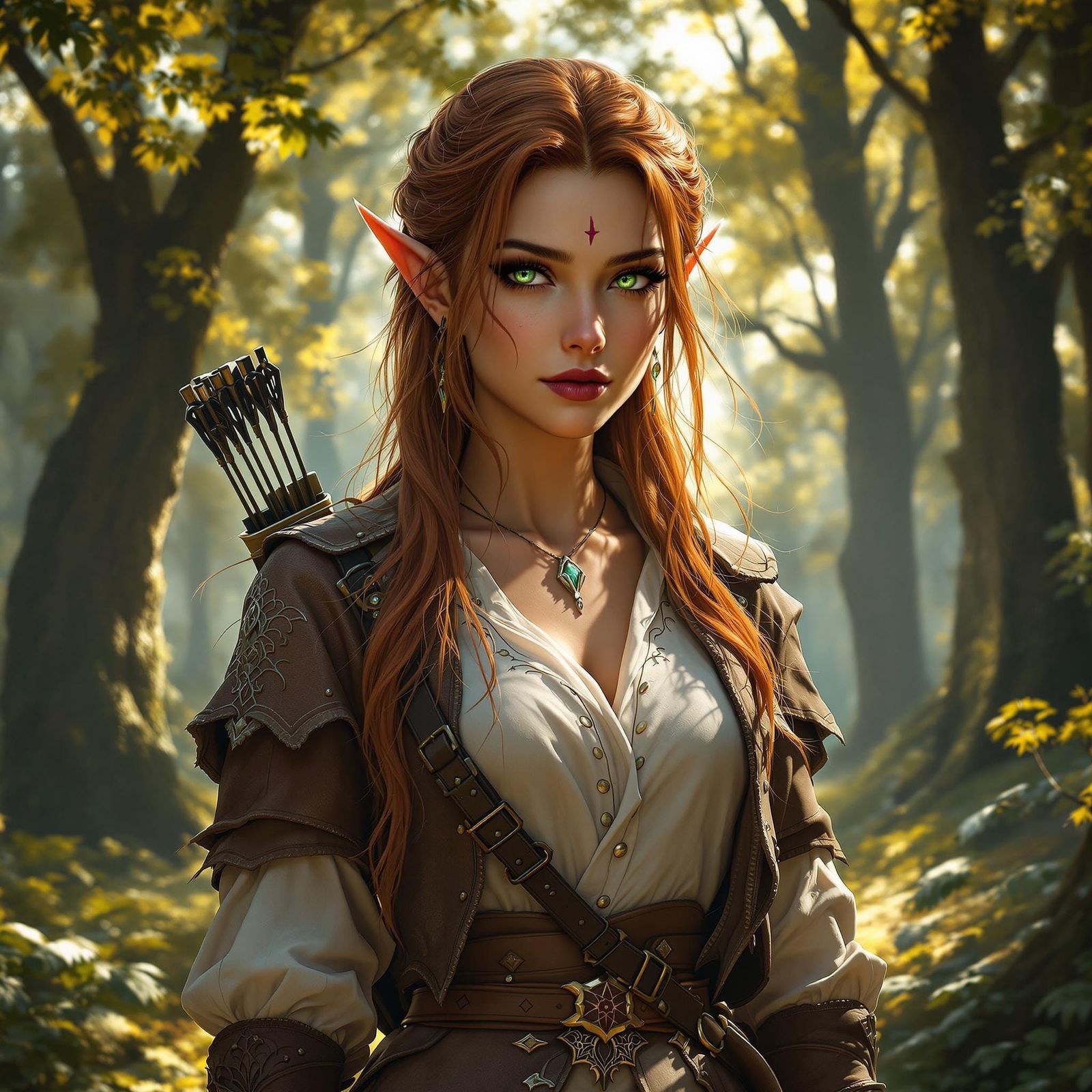 Confident Elf Ranger Stands Tall in Enchanted Forest