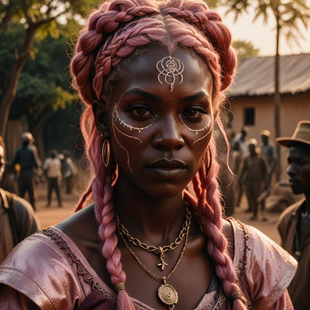 Burkinabe Blood Witch with Pink Hair in Hyperrealistic Portr...