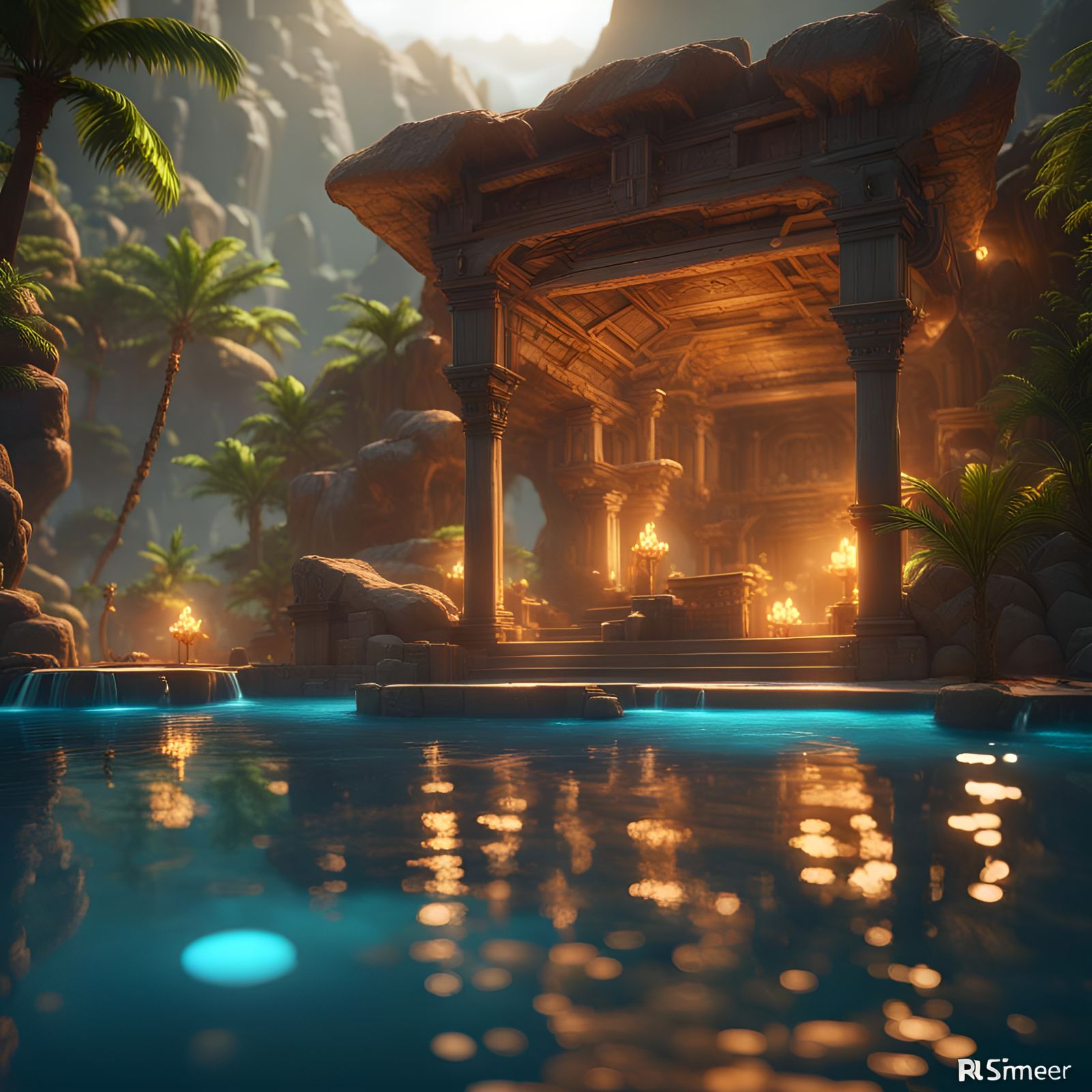Island Oasis in 3D Game Cinematic Style