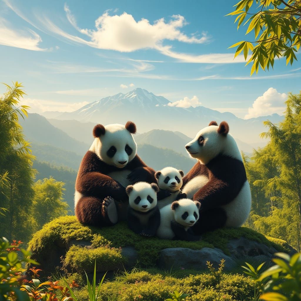Panda Family in Sichuan Nature Reserve
