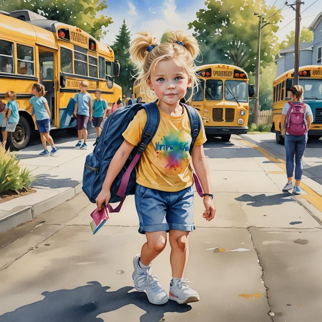 Kindergarten Girl's First Day: Watercolor Portrait