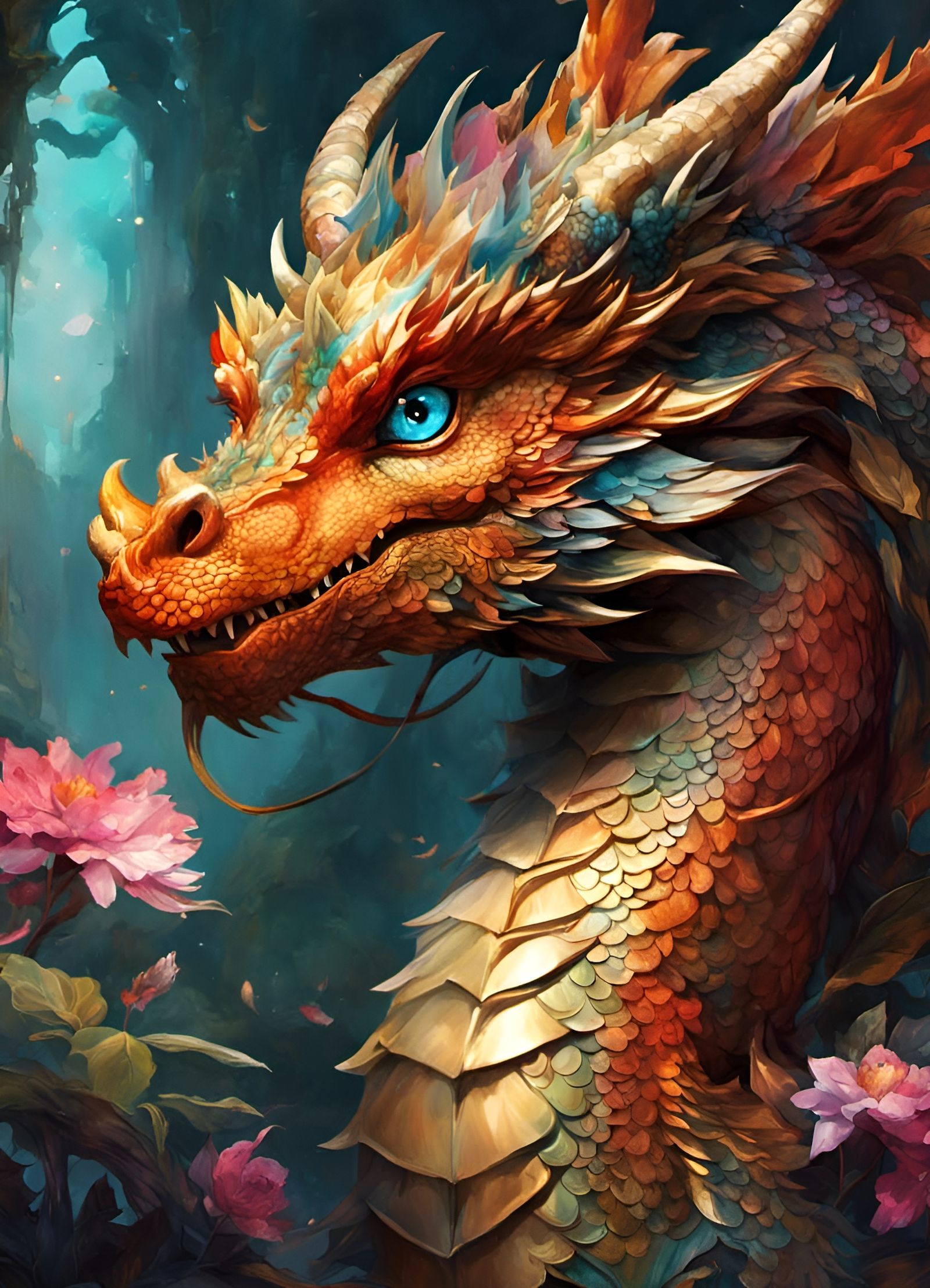 Fire Drake in the Flowers