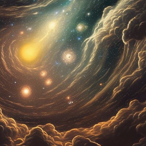 Hyperdetailed Galaxy with Steampunk Astrolabe in Dark Fantas...