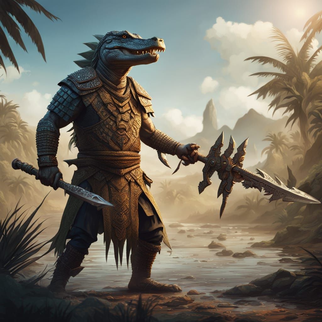 Tribal Crocodile Hunter with Daggers