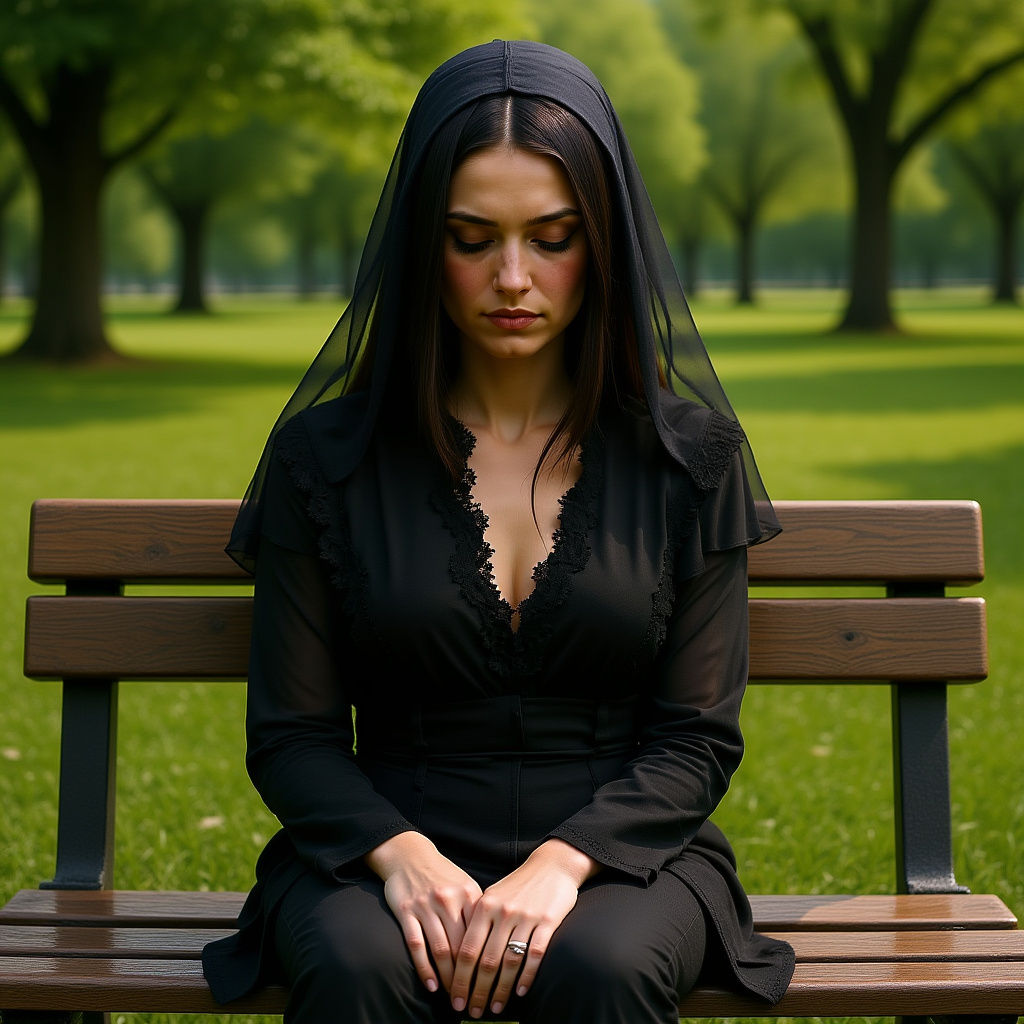 Grieving Widow in Lace, Oil Painting