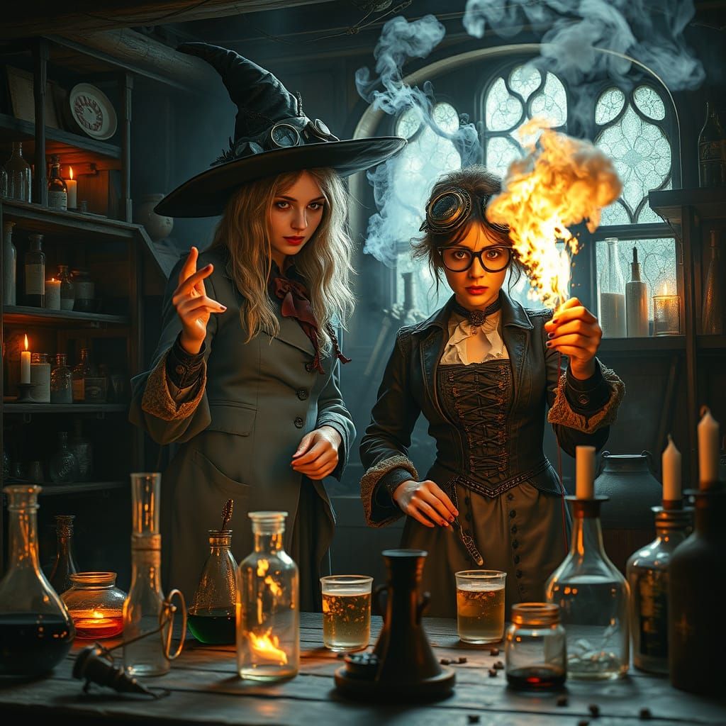 Witch vs Science Lady in fire starting competition