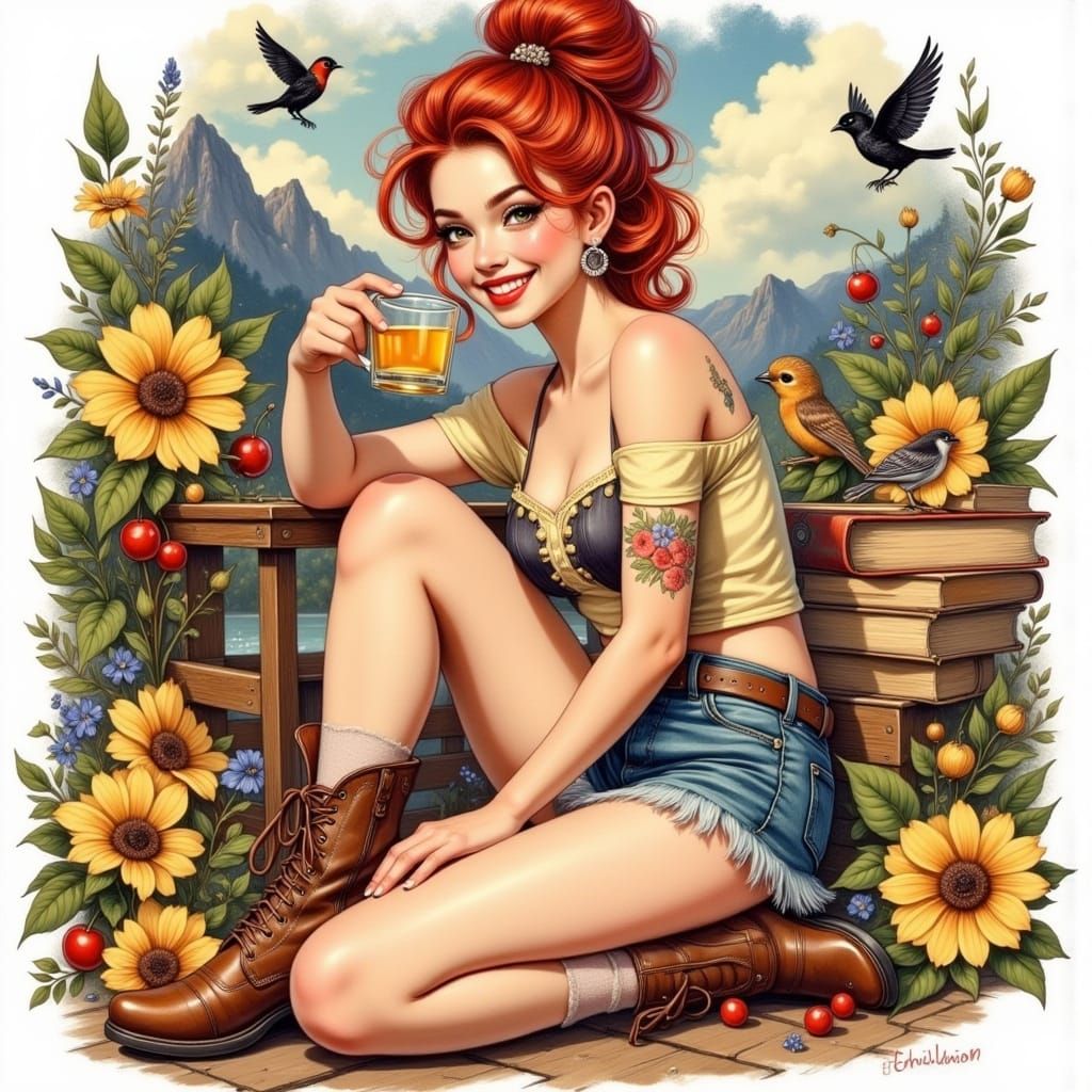 Sultry Cowgirl Beauty in Airbrush Style