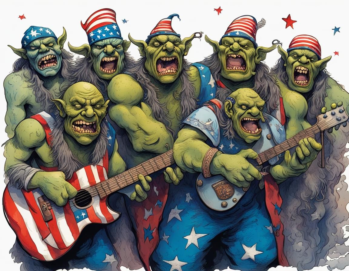 Orcs Sing a Patriotic Song in Grotesque Ink Art