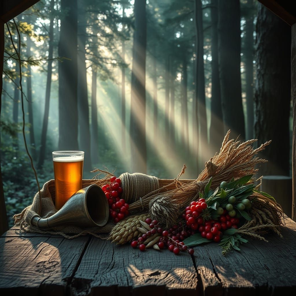 Baltic Pagan Altar in Mystical Forest