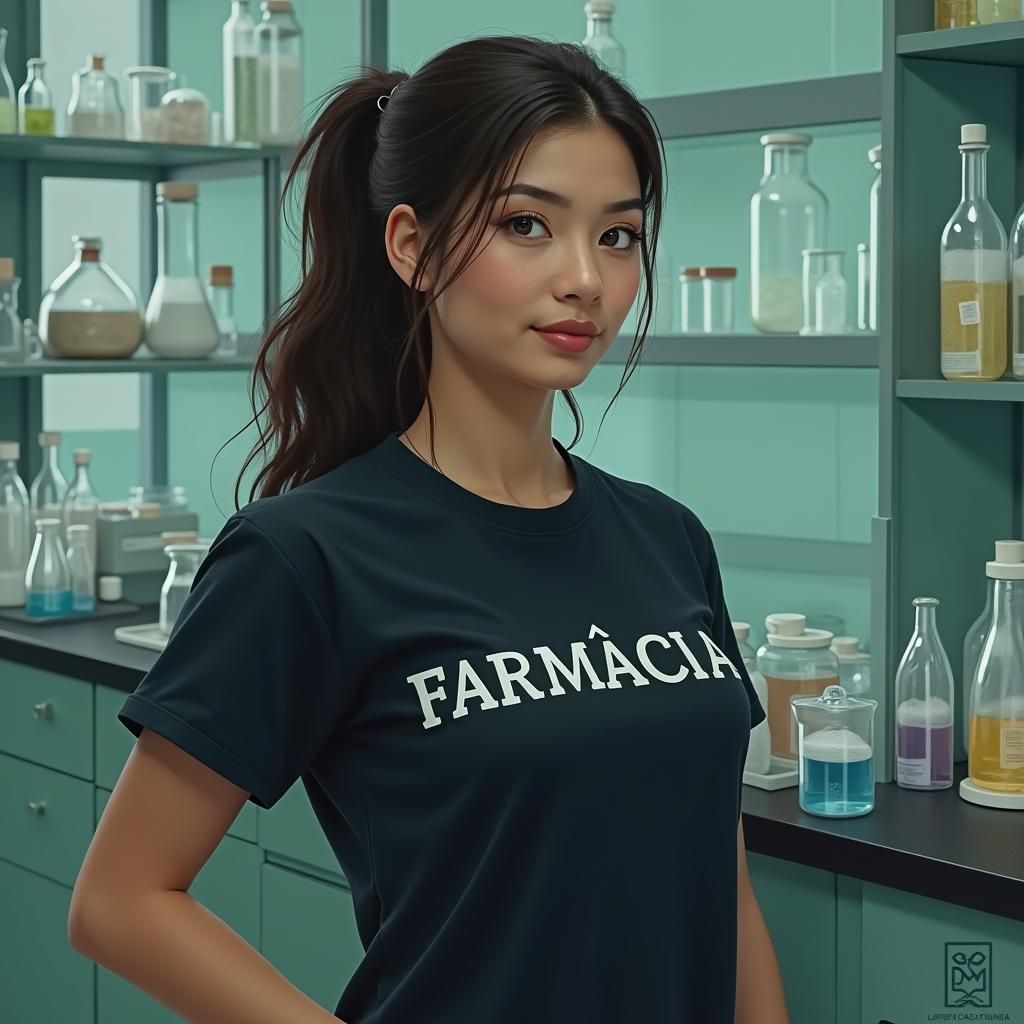 Pharmacy Student in Lab, Realistic Digital Art