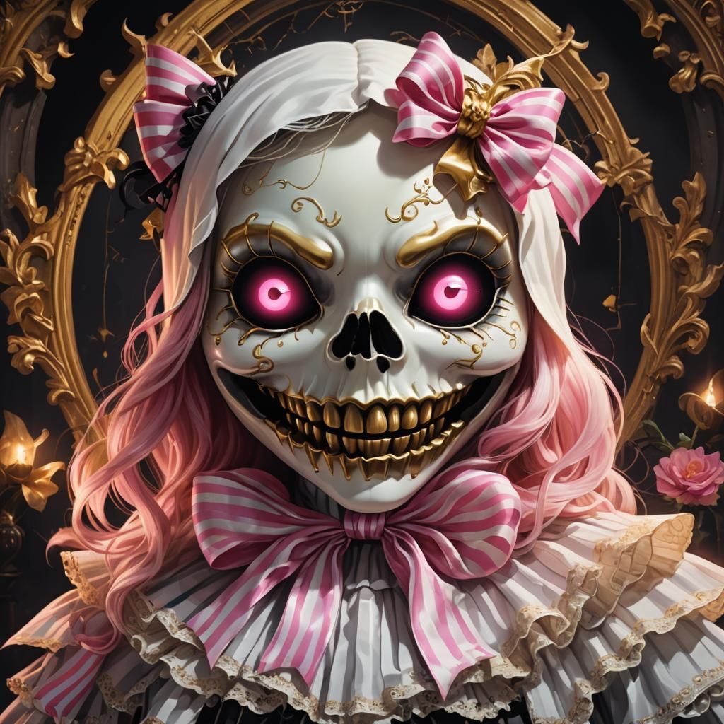 Halloween Ghost Face with Pink Bow in Baroque Style
