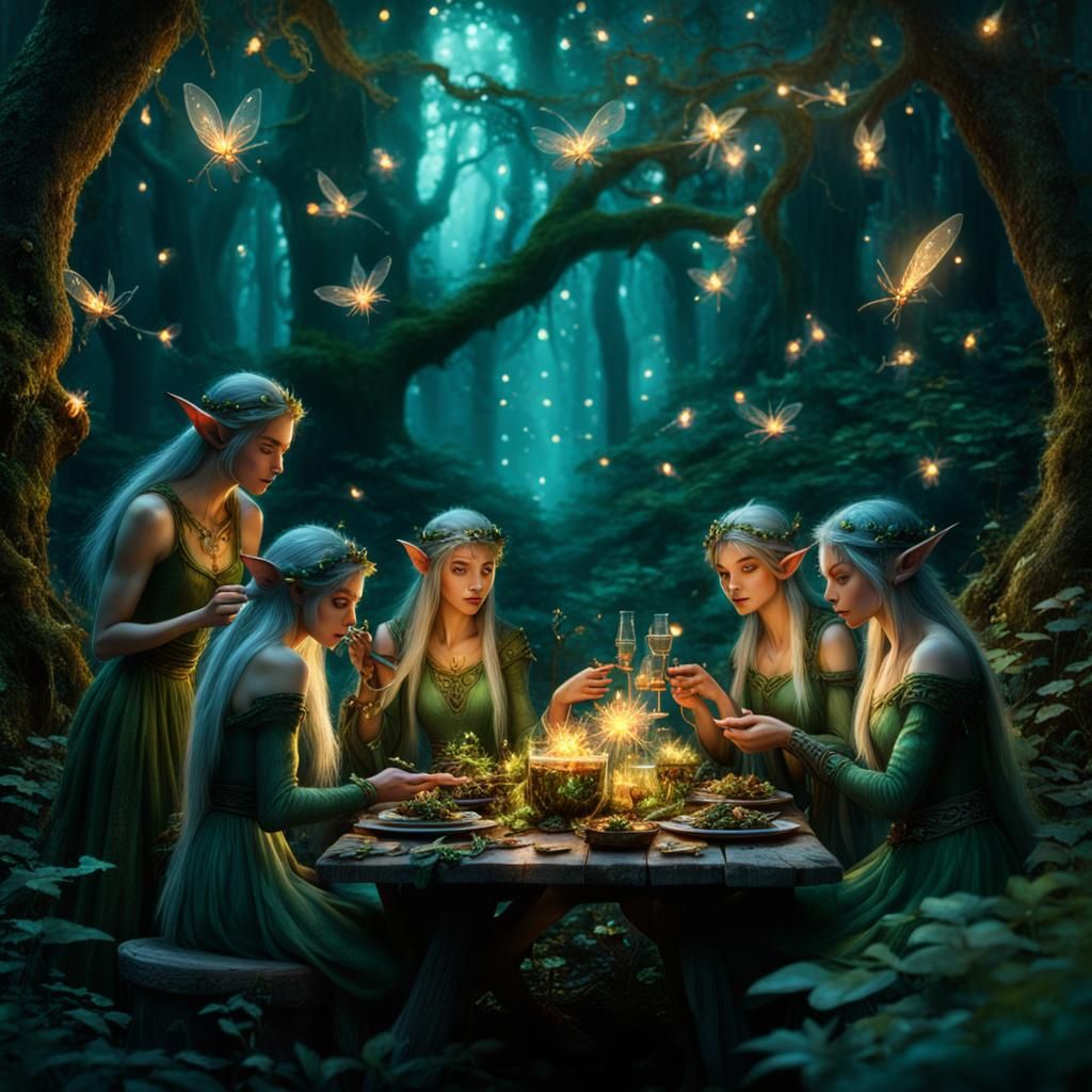 Enchanted Elven Feast in Magical Woods