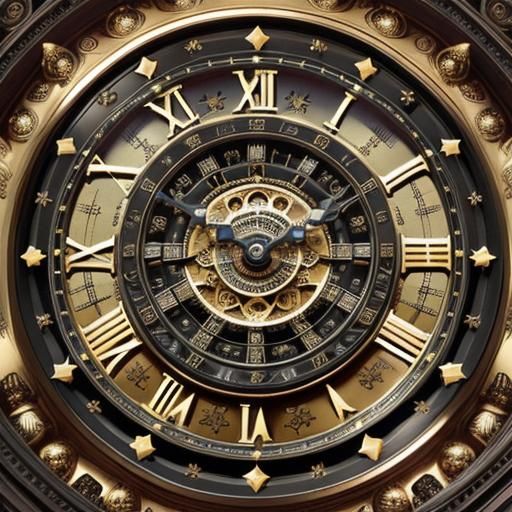 Hyperdetailed Clock Face with Roman Numerals and Stars