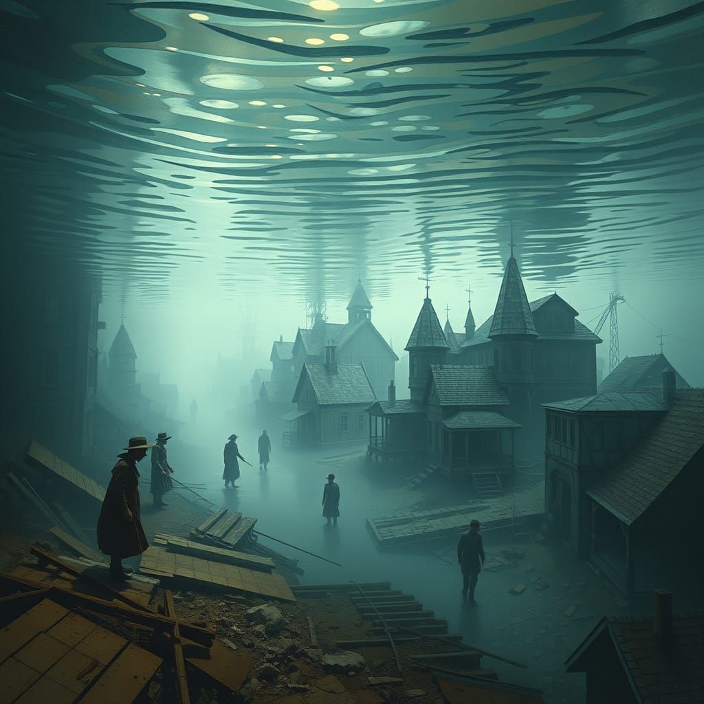 Eerie Lake Lanier Ghost Town in Atmospheric Digital Art