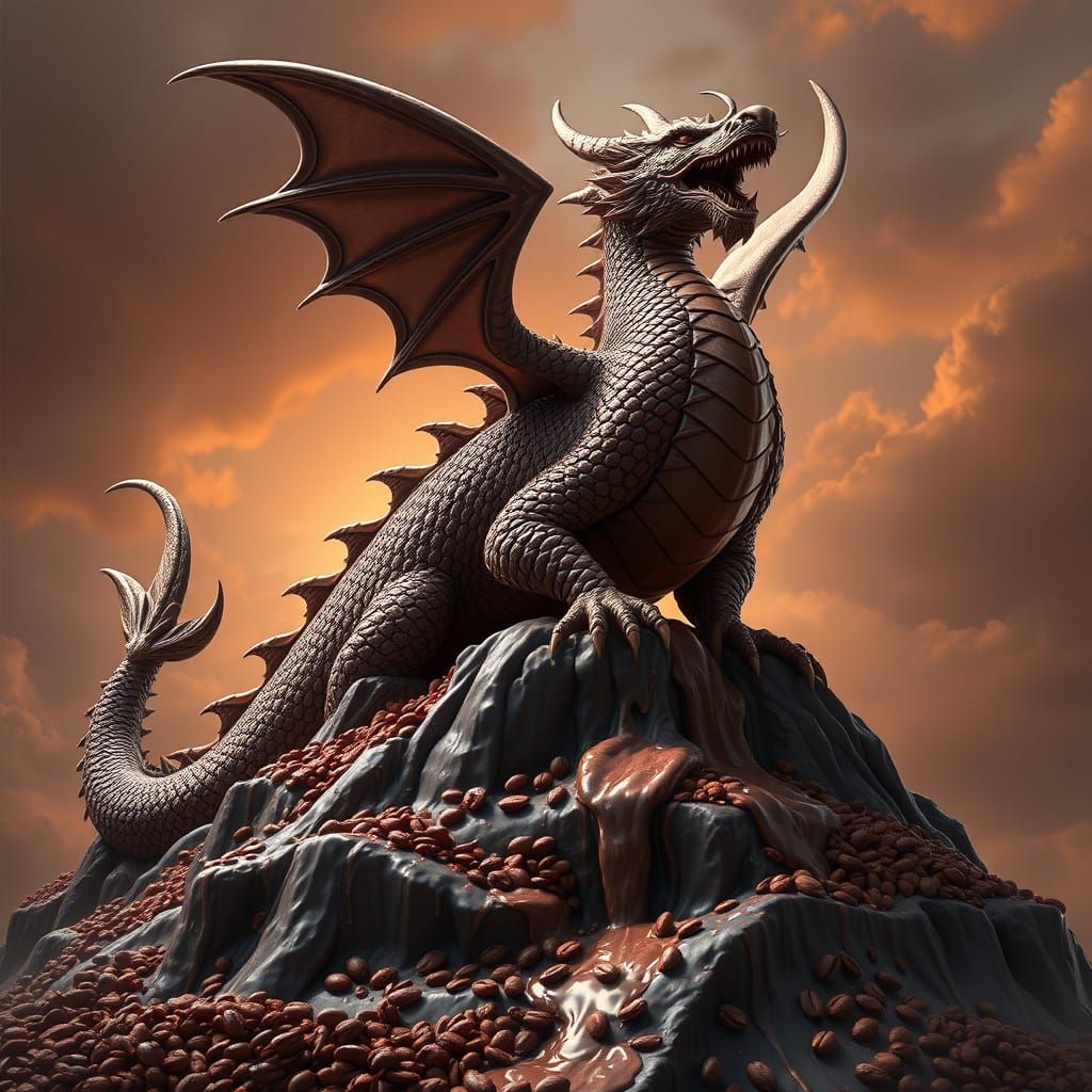 A towering chocolate sculpture of a dragon