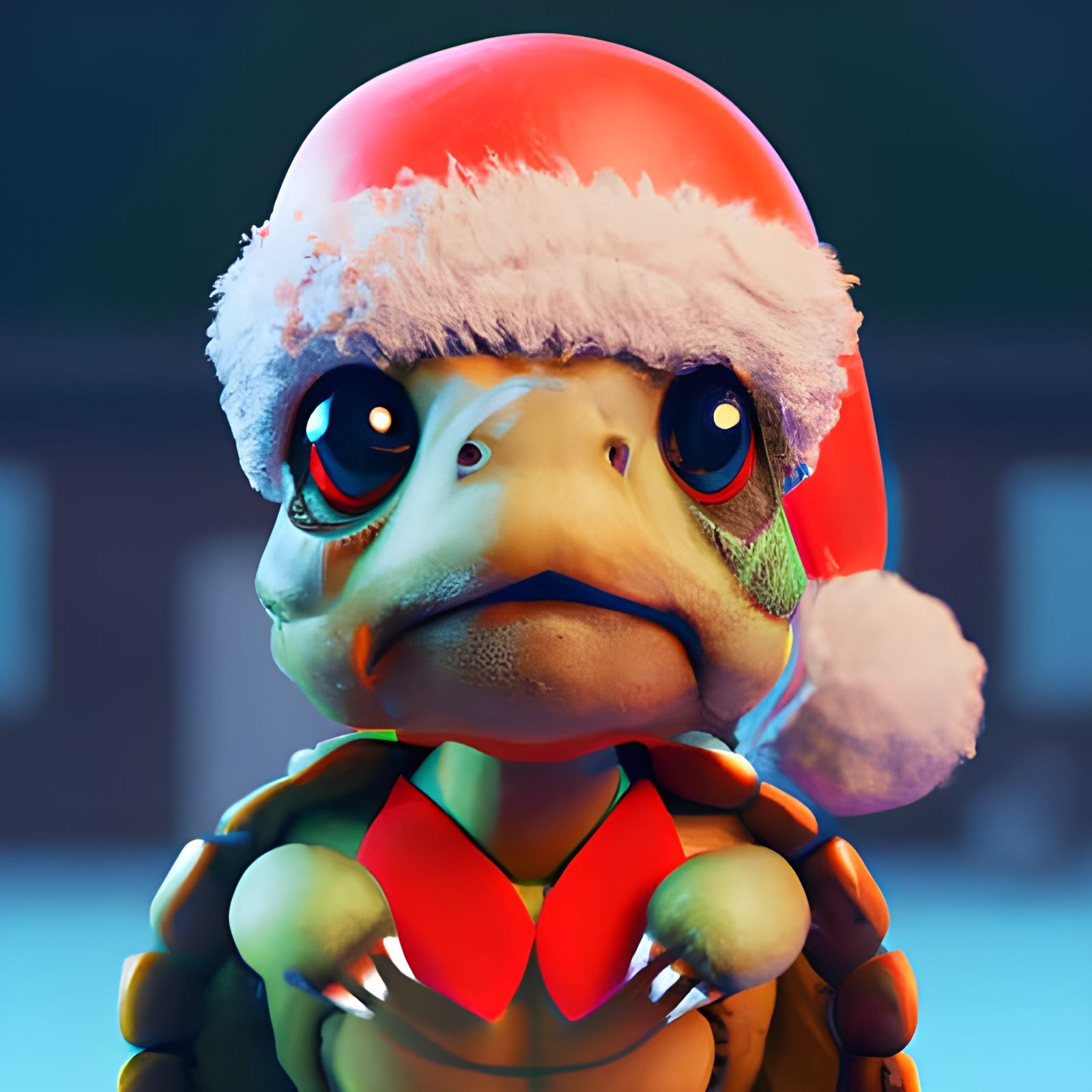 Chibi Turtle in Santa Hat Digital Illustration