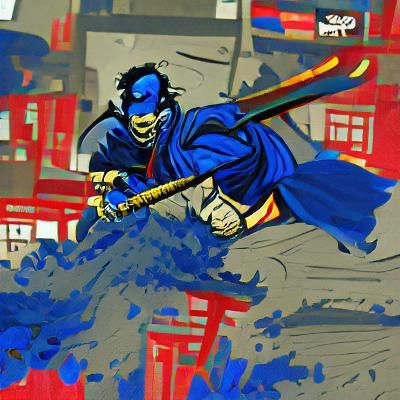 Samurai Warrior in Blue Palette, DC Comics Style