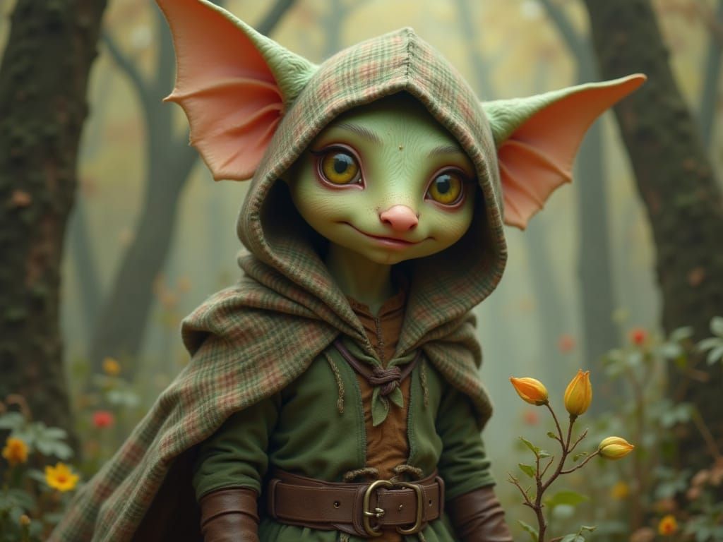 Mischievous Goblin Stealing Gold Dust in Mystic Forest