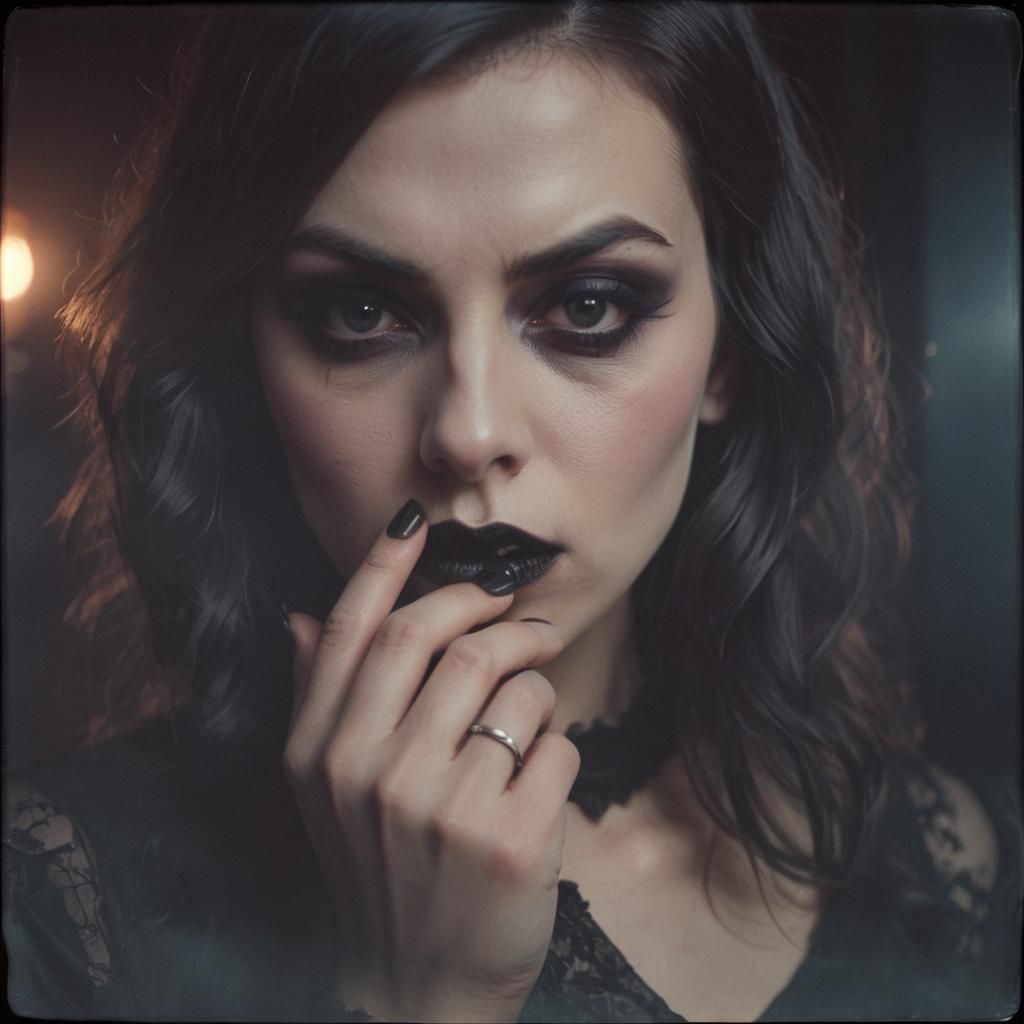 Cinematic Vampiric Emo Woman Picking Nose