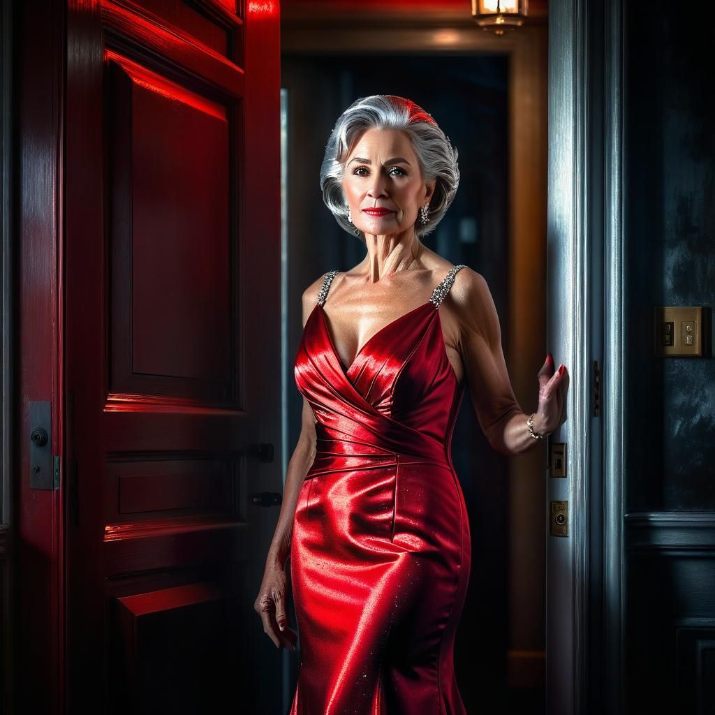 Stunning Woman in Red Gown: Impressionistic Oil Portrait